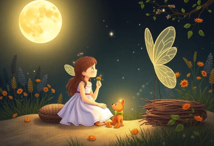 The Girl and the Harvest Fairy: A Magical Friendship Under the Moonlight