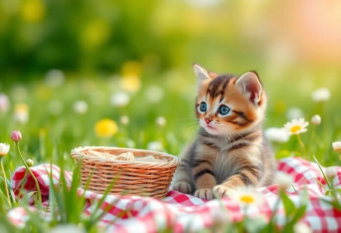 A Kitten’s First Spring Picnic: Adventures in the Sunny Meadow