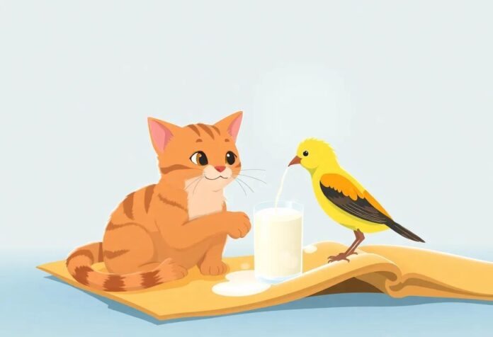 The Cat’s Kind Gift: Sharing Milk with a Little Feathered Friend