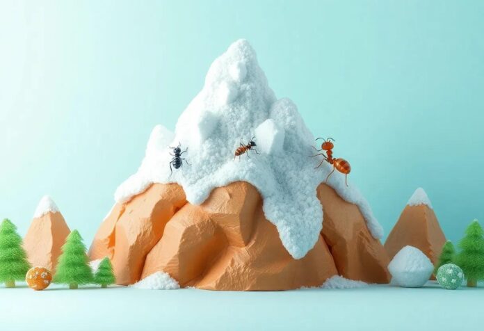 The Ant’s Sweet Quest: Climbing the Mountain Made of Sugar Crystals