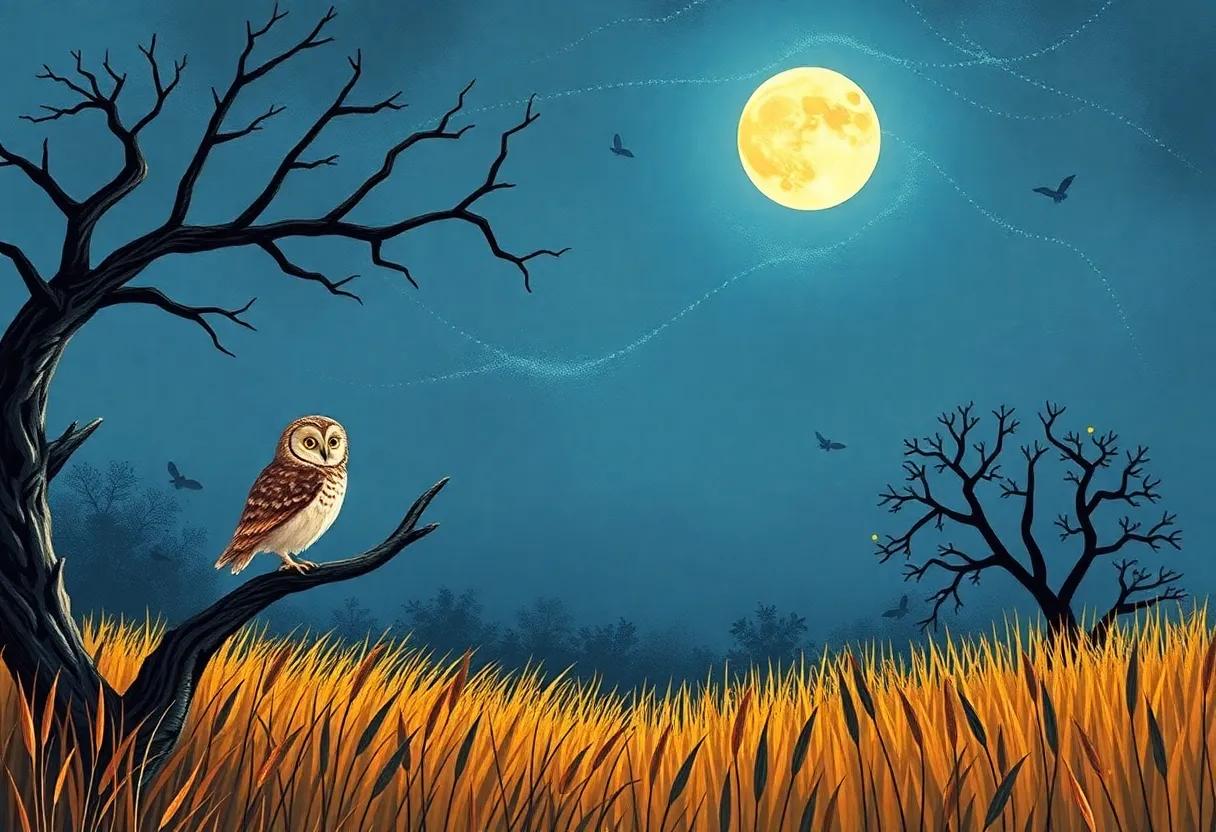 Moonlit Dance of Fireflies and Shadows