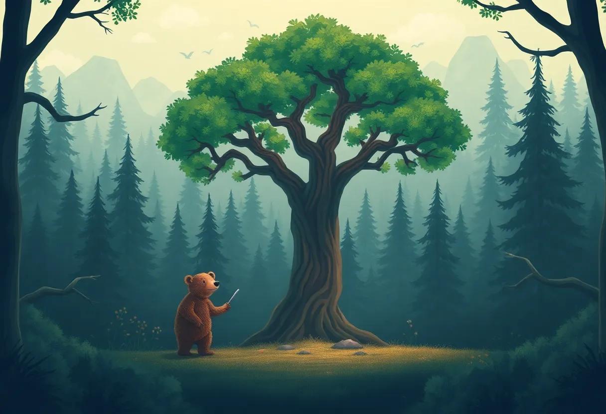 The bear Learns Secrets of the⁣ Forest from the Tree