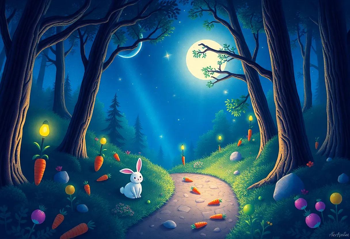 The Enchanted Forest Pathway Lit by moonbeams