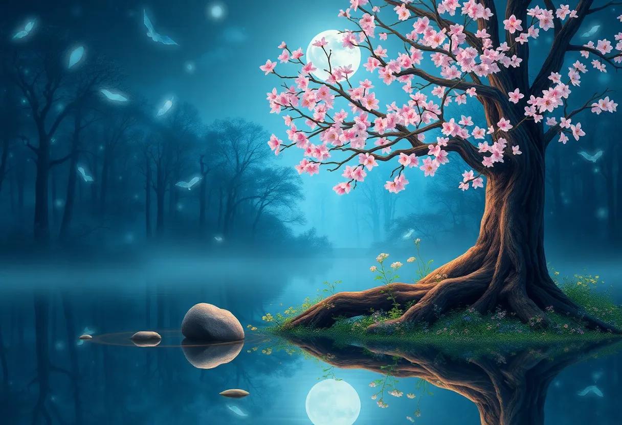 Dreamy Reflections in the Moonlit ‍Forest Pond