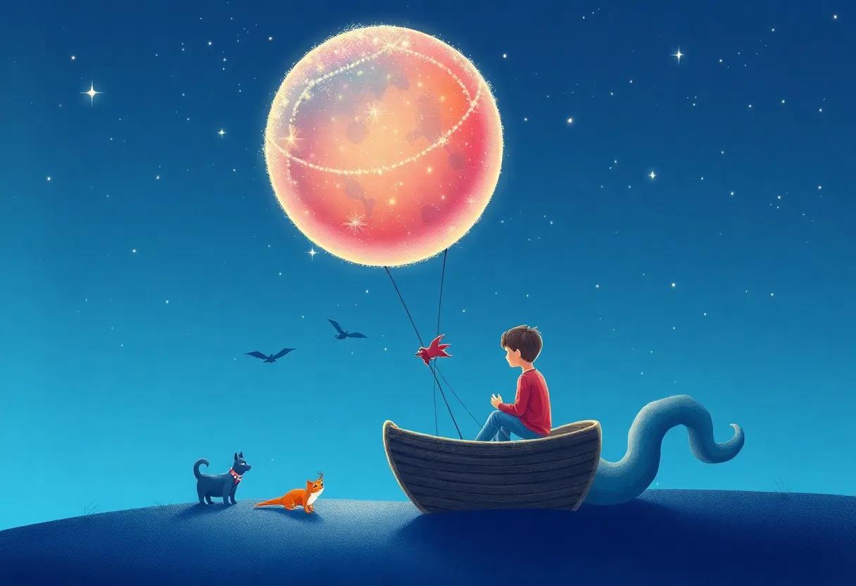 Meeting Friendly Night Creatures Along the Balloon's Journey