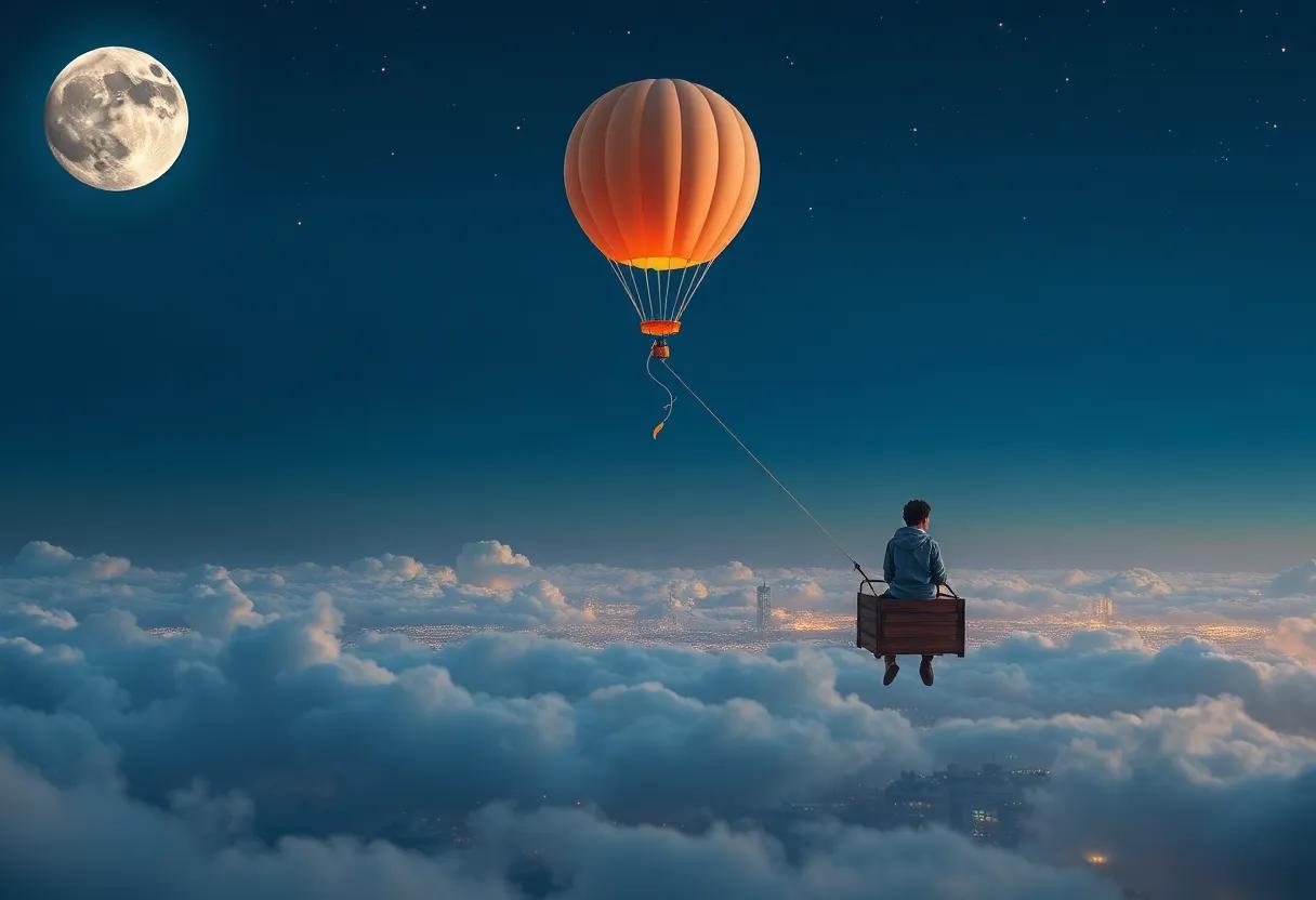 Drifting Past Moonlit Clouds⁣ and Shimmering Cityscapes