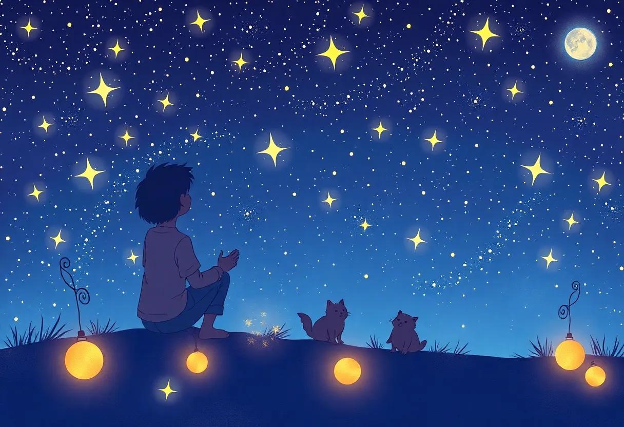 Celestial ‍creatures Join the Boy's Starry Symphony