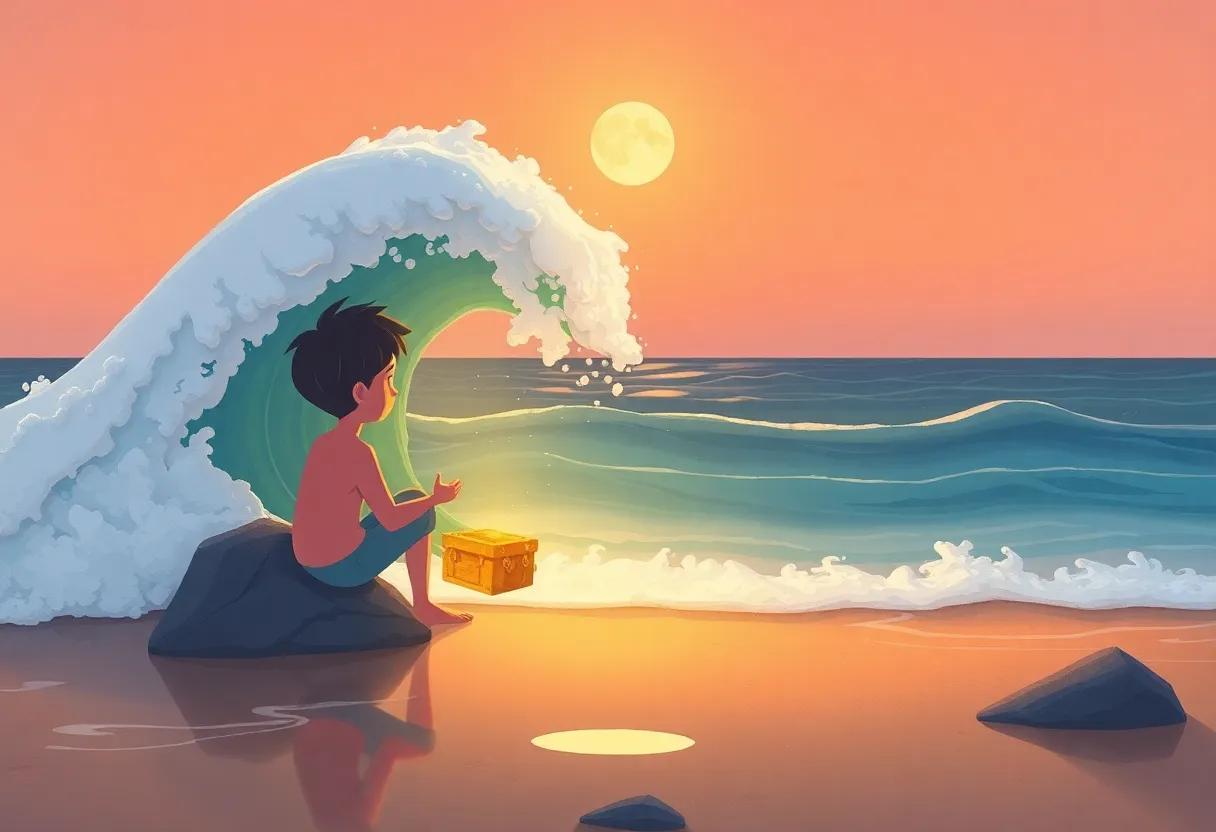 The Boy's ‍Quiet Morning by the Shore