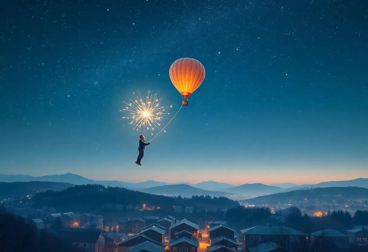 Ascending Above the Sleepy Town ​Into​ the Starry Night ‍Sky