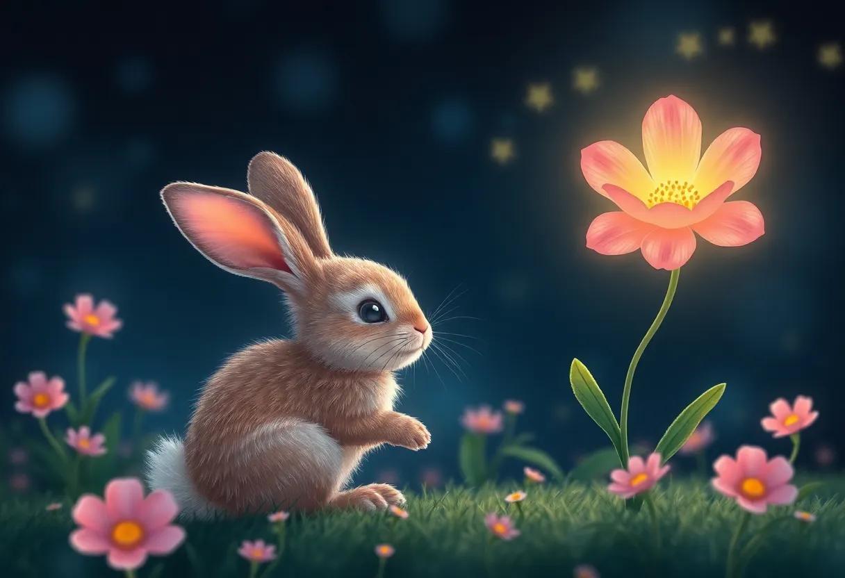 The Curious Bunny Spots the First Glowing Flower