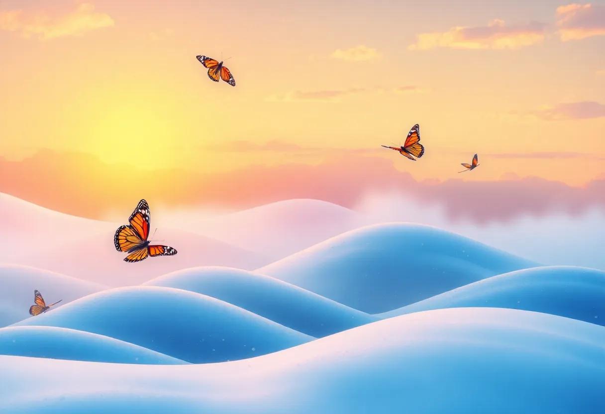 Over Hills and meadows Bathed in Dawn