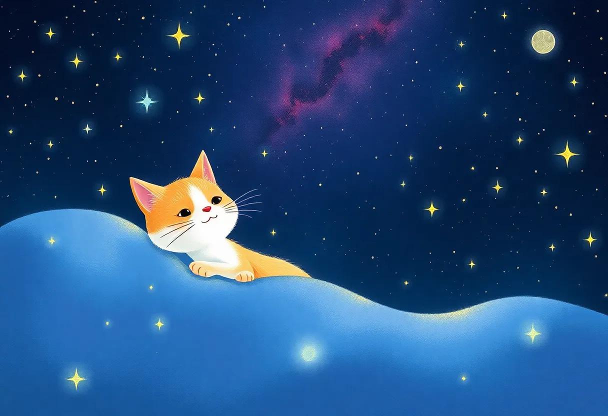 The Cat's Quiet moment Beneath the Infinite Universe