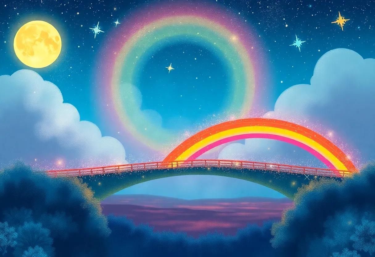 The rainbow bridge Shimmers with Enchanted Colors