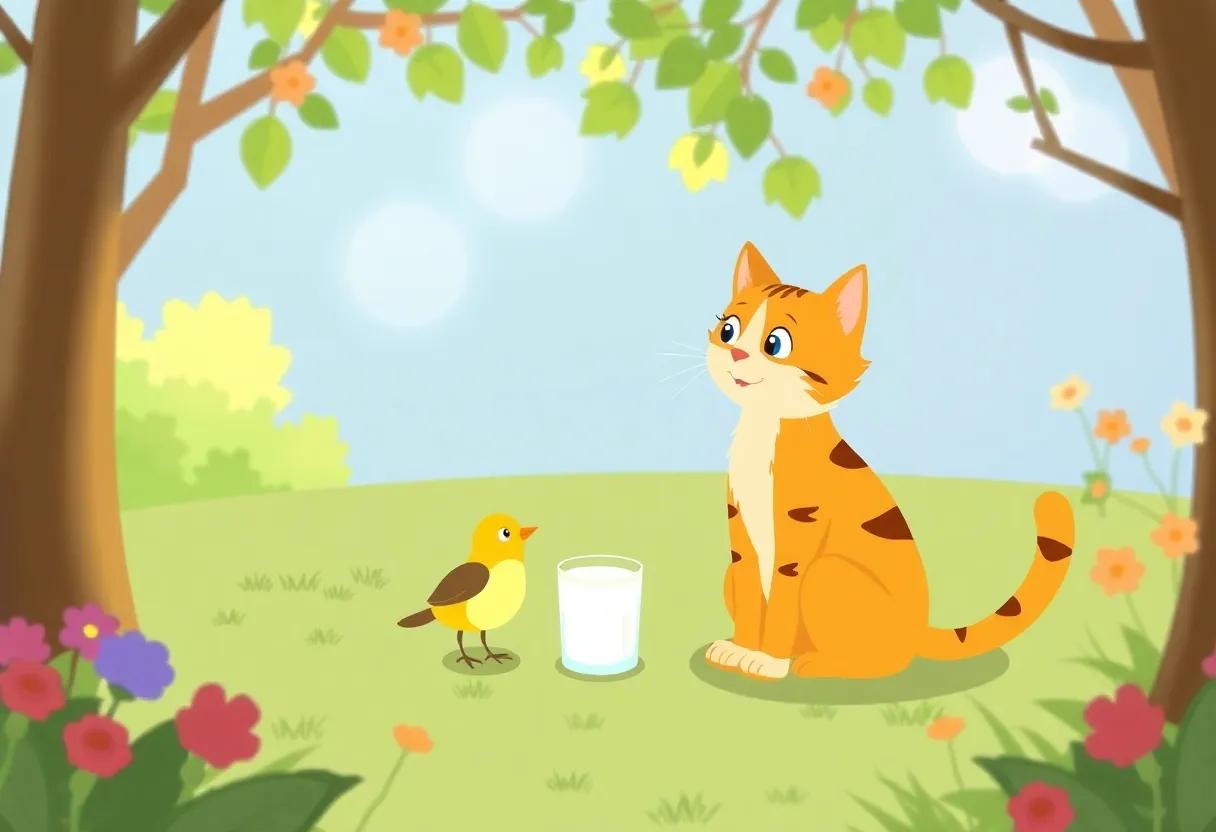 The​ Curious Cat‍ Meets the Gentle Bird in ⁢the Sunny⁤ Garden