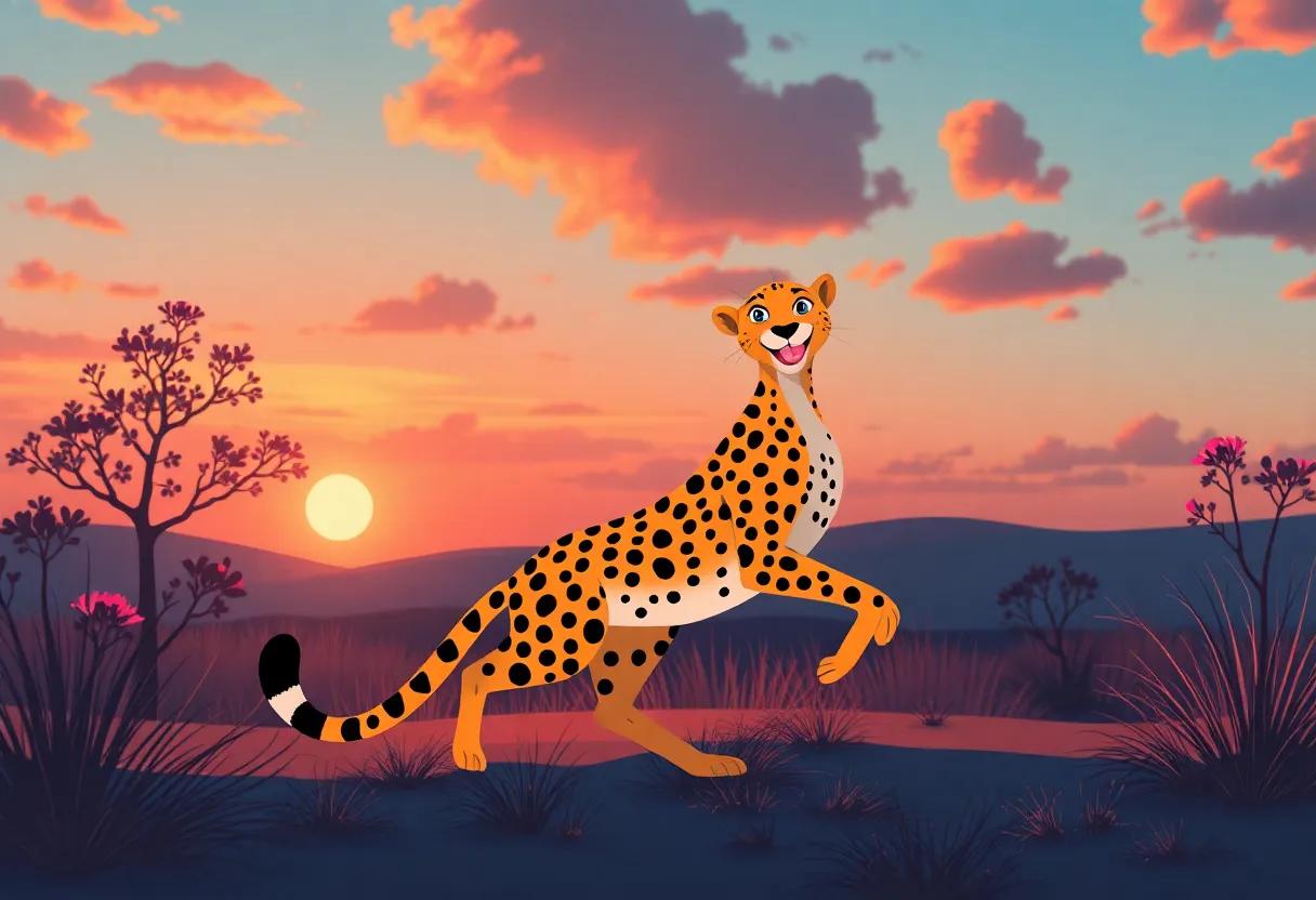 Celebrating the Sunset with a Joyful​ Cheetah Dance