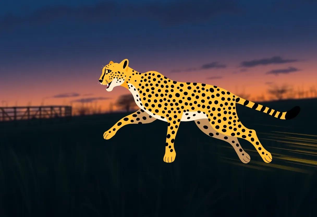 The Cheetah's Sleek Stripes Glowing in Dusk Light