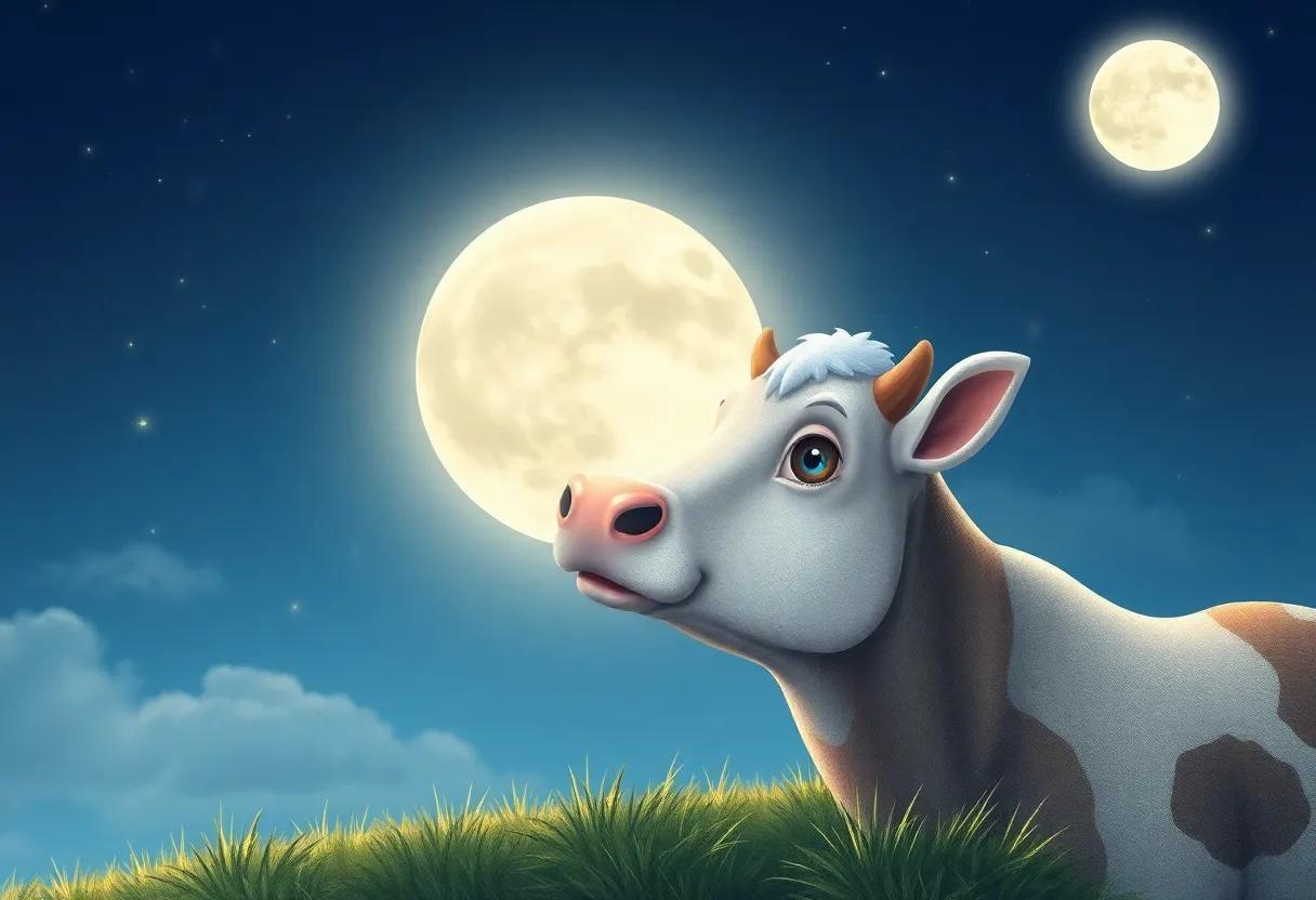 The Curious Cow Gazing at the Shimmering Moon