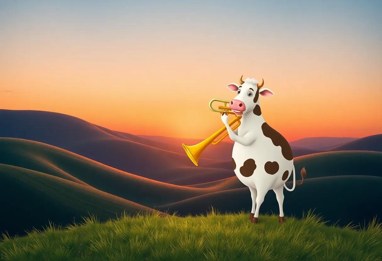 The Cow's Melodies Floating Over Rolling‌ Hills at‌ Dusk