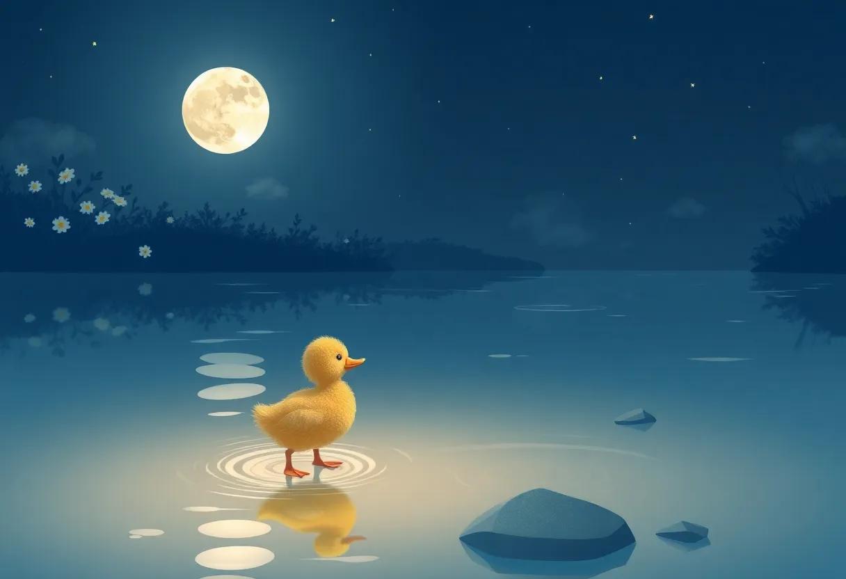 Daisy Duckling's First⁢ Steps into the Moonlit Pond