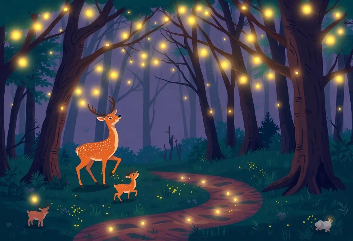 Twinkling Fireflies illuminate the Woodland Path