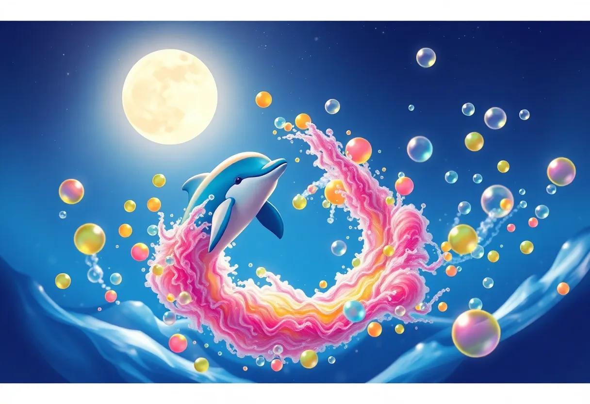 A Whirlwind of Colorful Bubbles in the moonlight