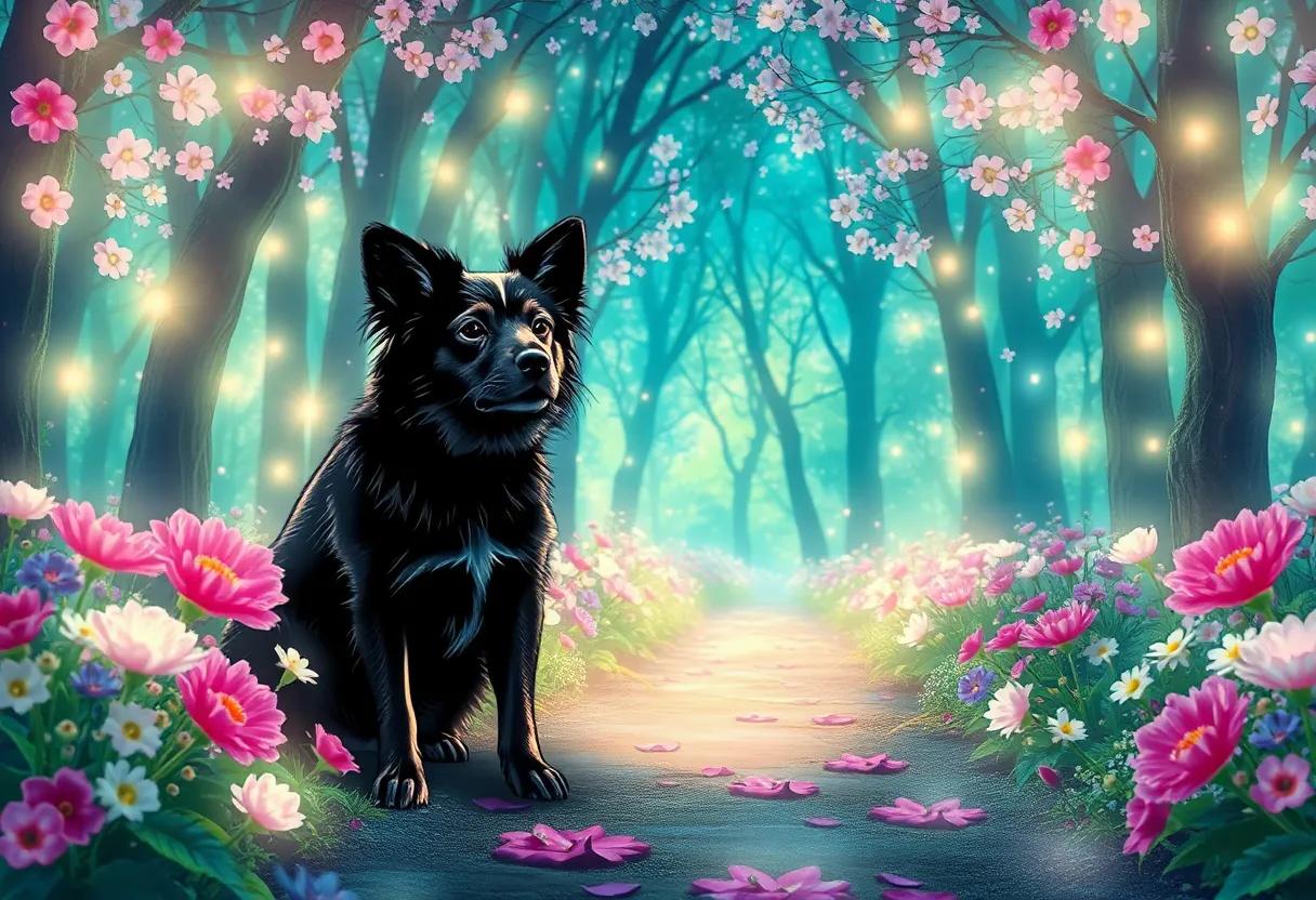 Glimmering Pathways Lined ​with Mystical Flowers