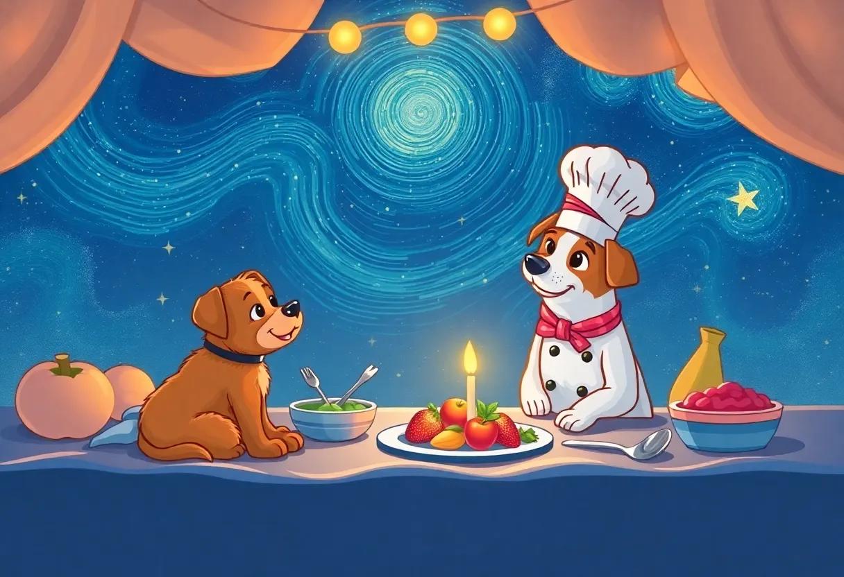 A Tail-Wagging Feast Under the Starry Night