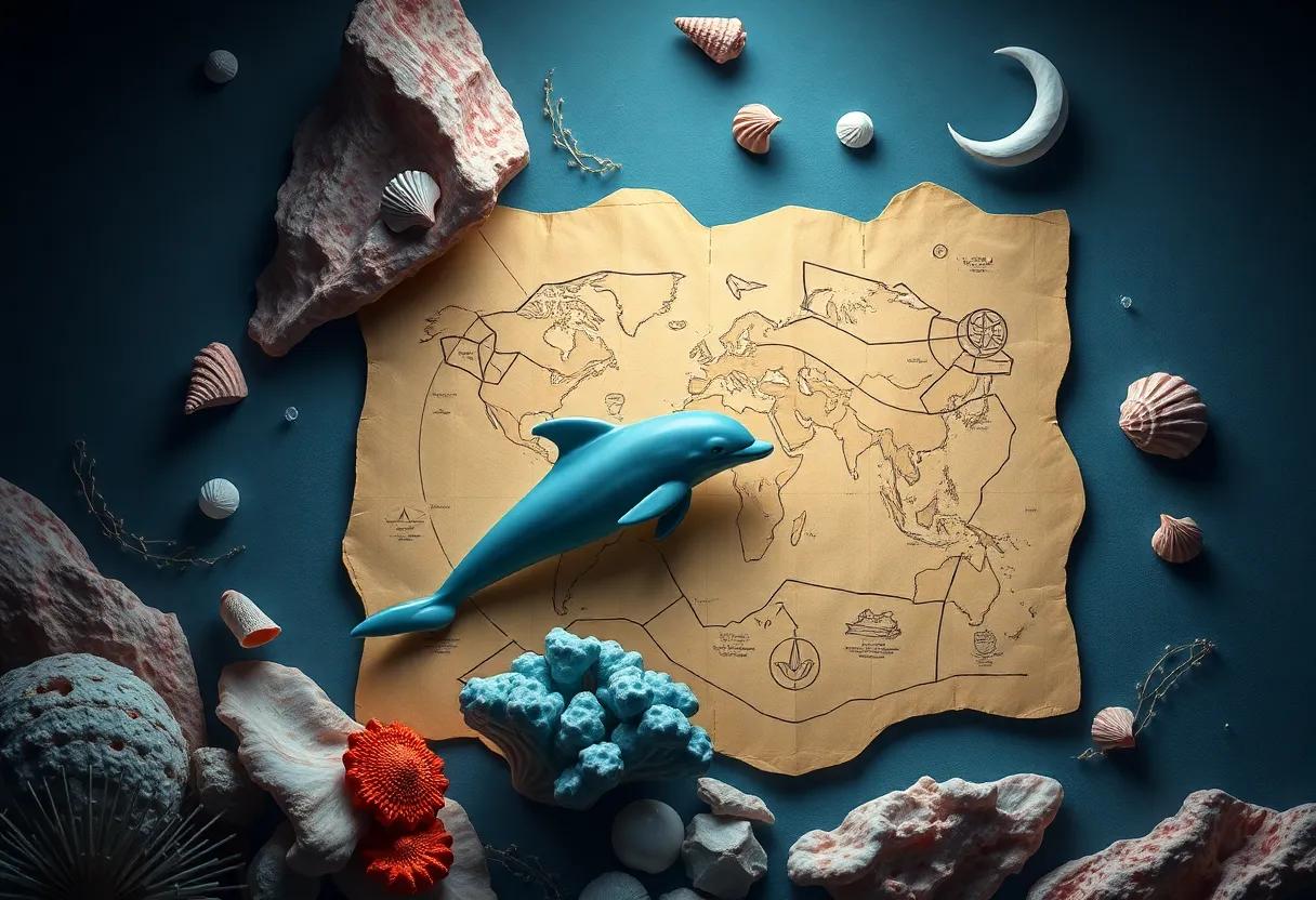 A magical Map Carved in Coral and⁢ Shell