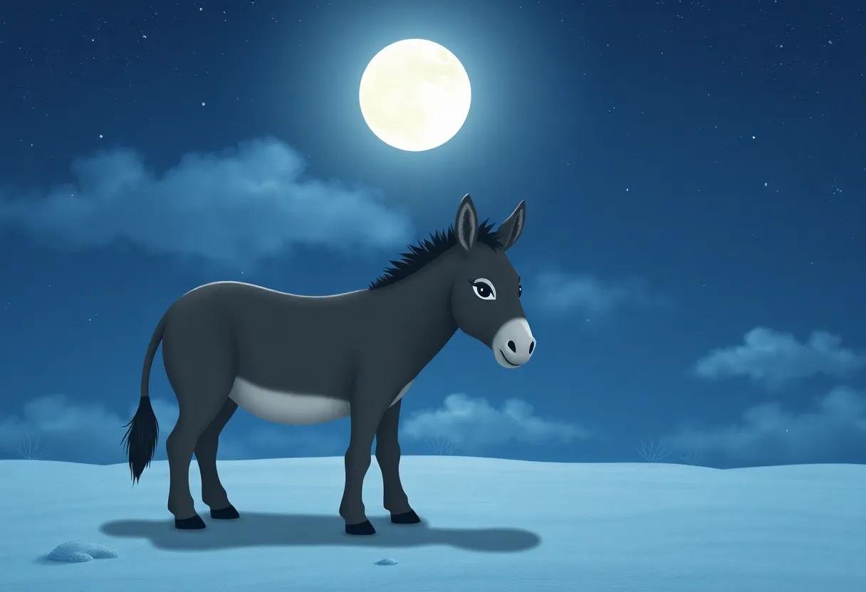 The Quiet Donkey Under the Moonlit Sky