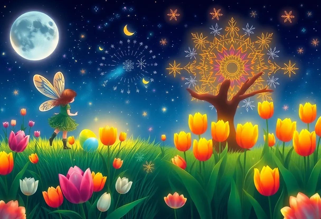 the Secret Garden of Glowing Tulips and Mysterious Patterns