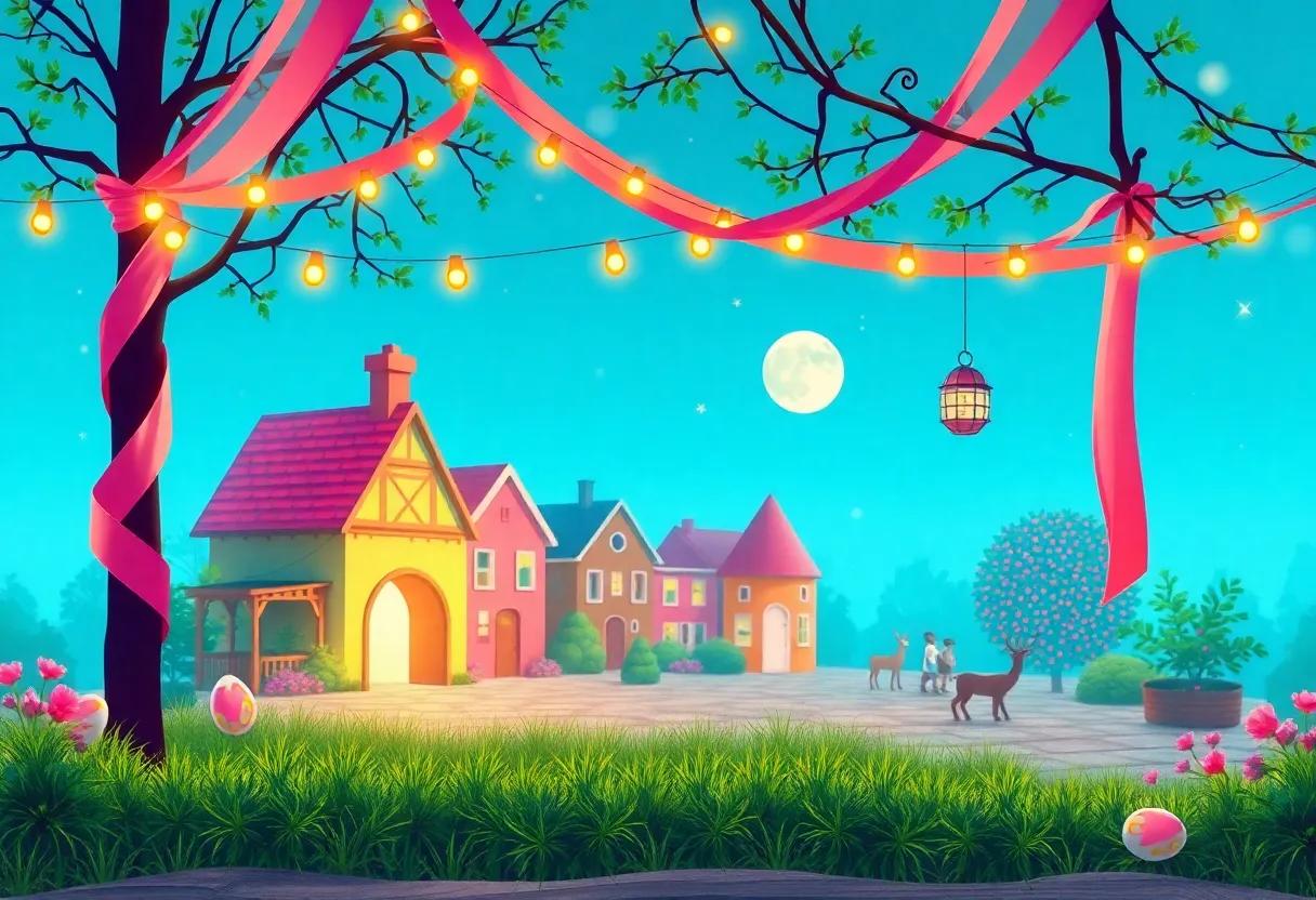 The Village Square Adorned in Vibrant Hues
