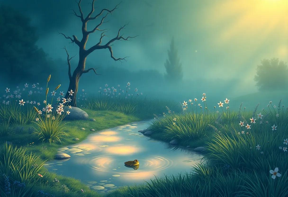 A Glowing Path Through the Misty Meadow