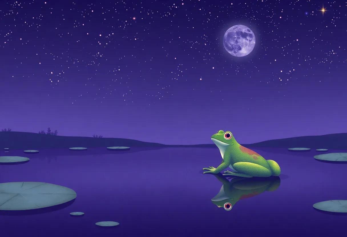 The Frog's Quiet Reflection Beneath the Starry Sky