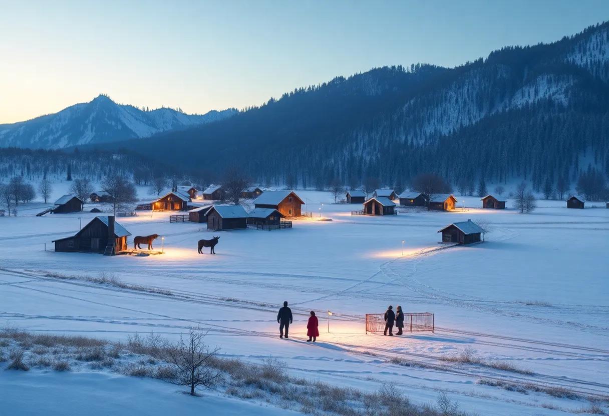 The Villagers Gather Beneath the Frosty Panorama