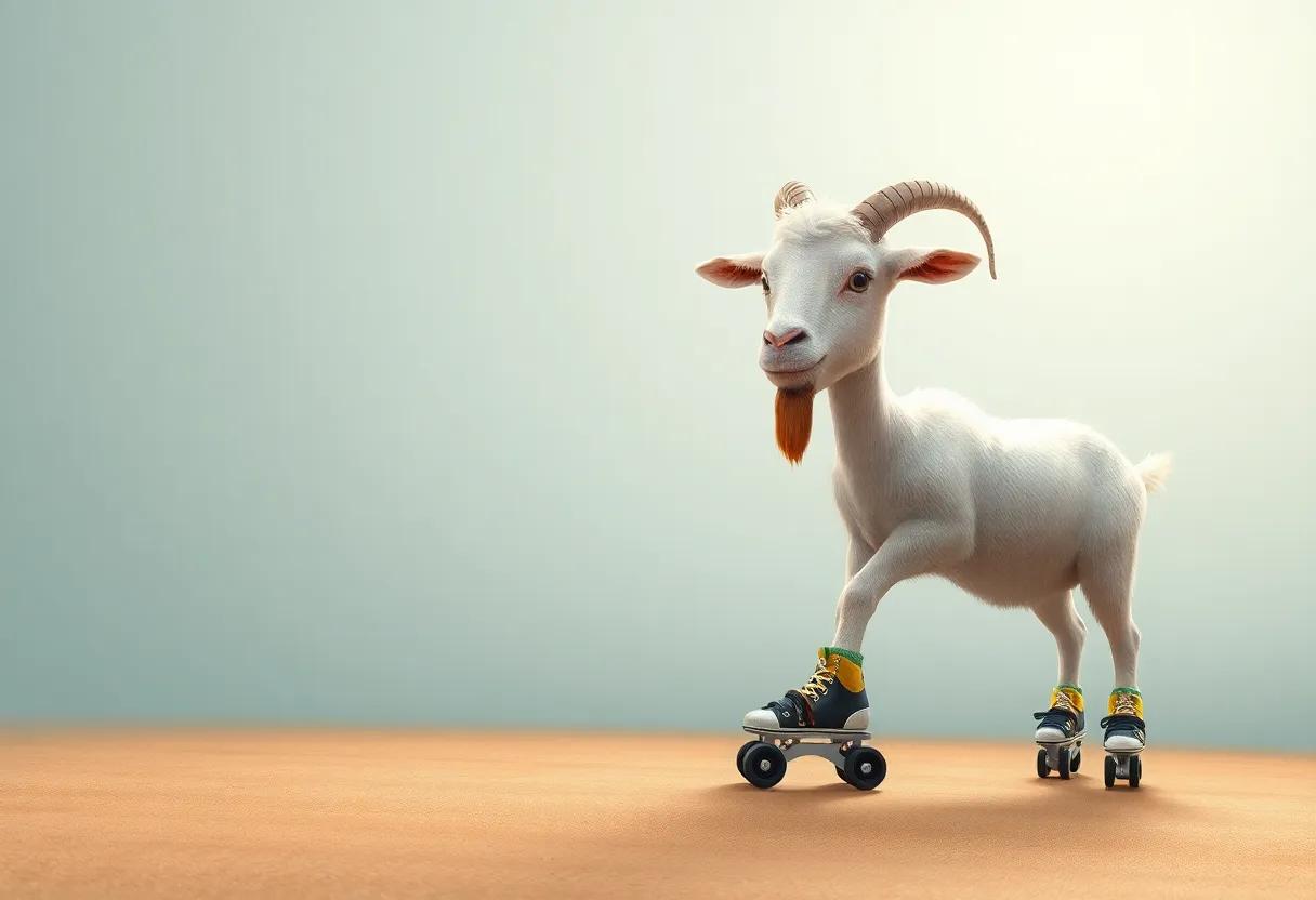 The Curious ‌Goat Spots Shiny Roller Skates