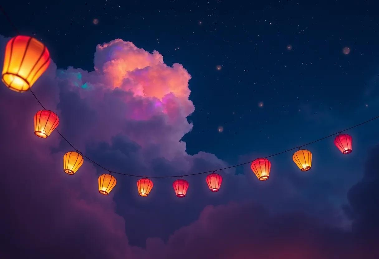The Night sky Illuminated ⁢by‍ Colored⁣ Lanterns