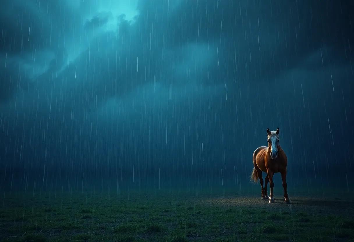 A Lone horse‍ Under ⁣darkening Skies