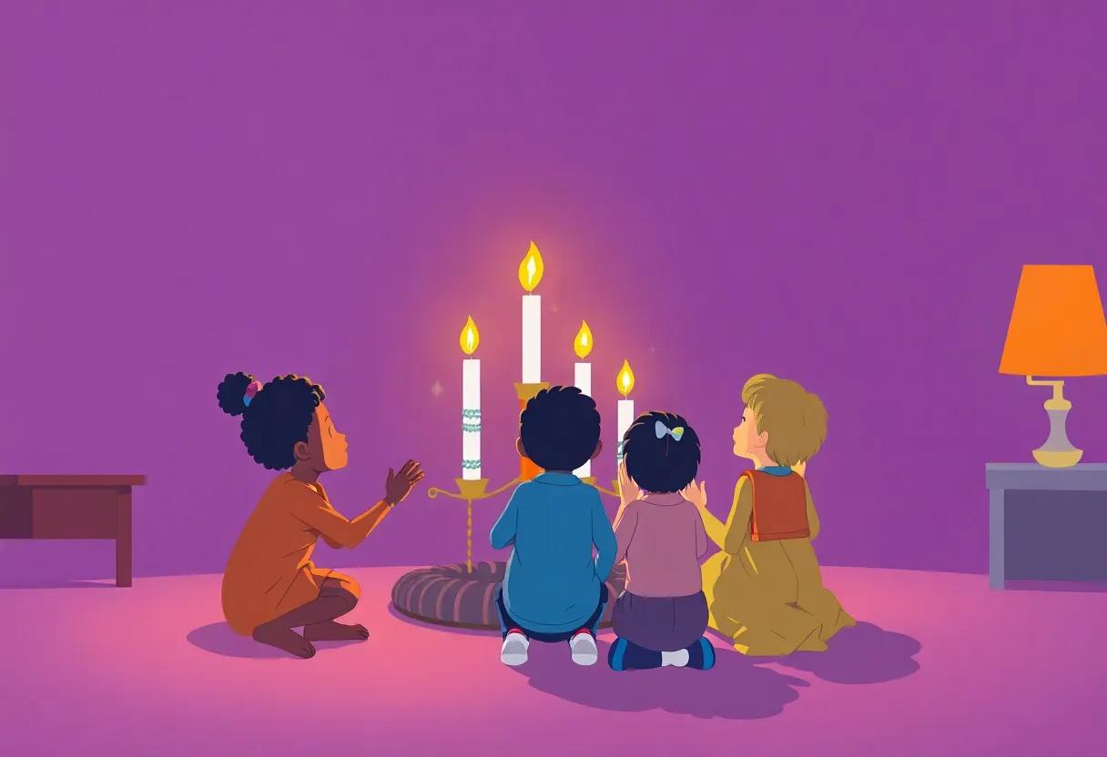 A picture of Children Gathering Around the Kwanzaa​ Kinara