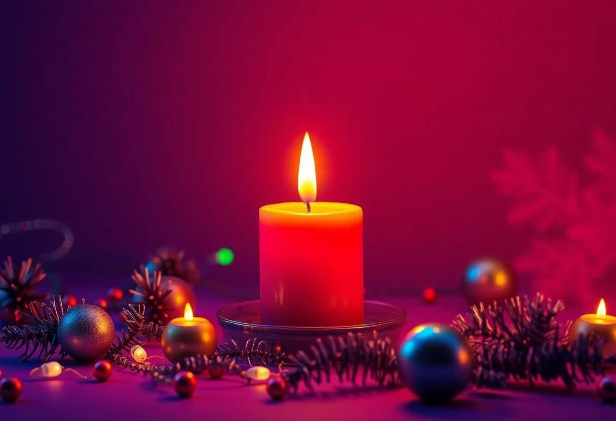 The Candle's ⁣Gentle⁣ Flame Flickering Amidst Colorful Decorations