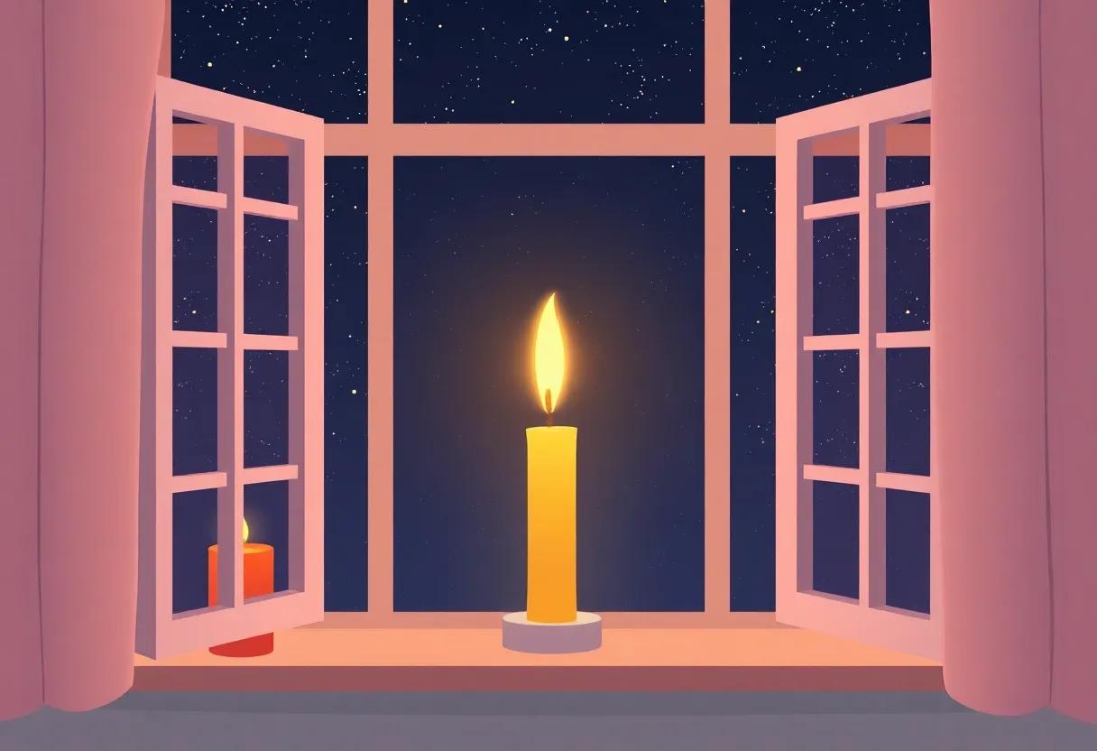 An Evening Window Framing the Candlelight Against the Night Sky