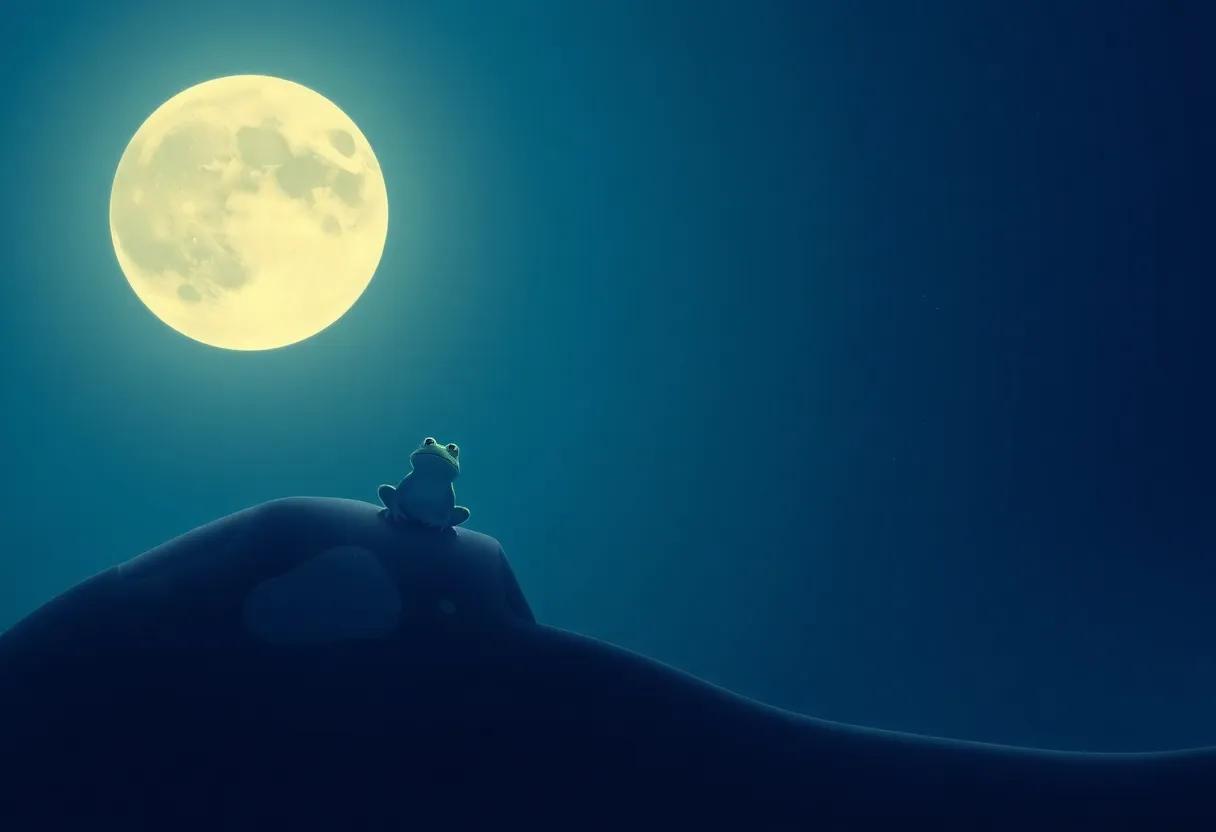 The⁢ Moon's Gentle Light Welcoming the little Frog