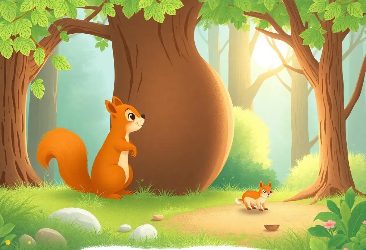 The Little Squirrel Awakens to a Sunny Forest Morning