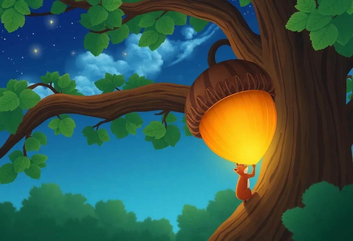 Climbing the Towering Oak to Spot the Giant Acorn's Glow