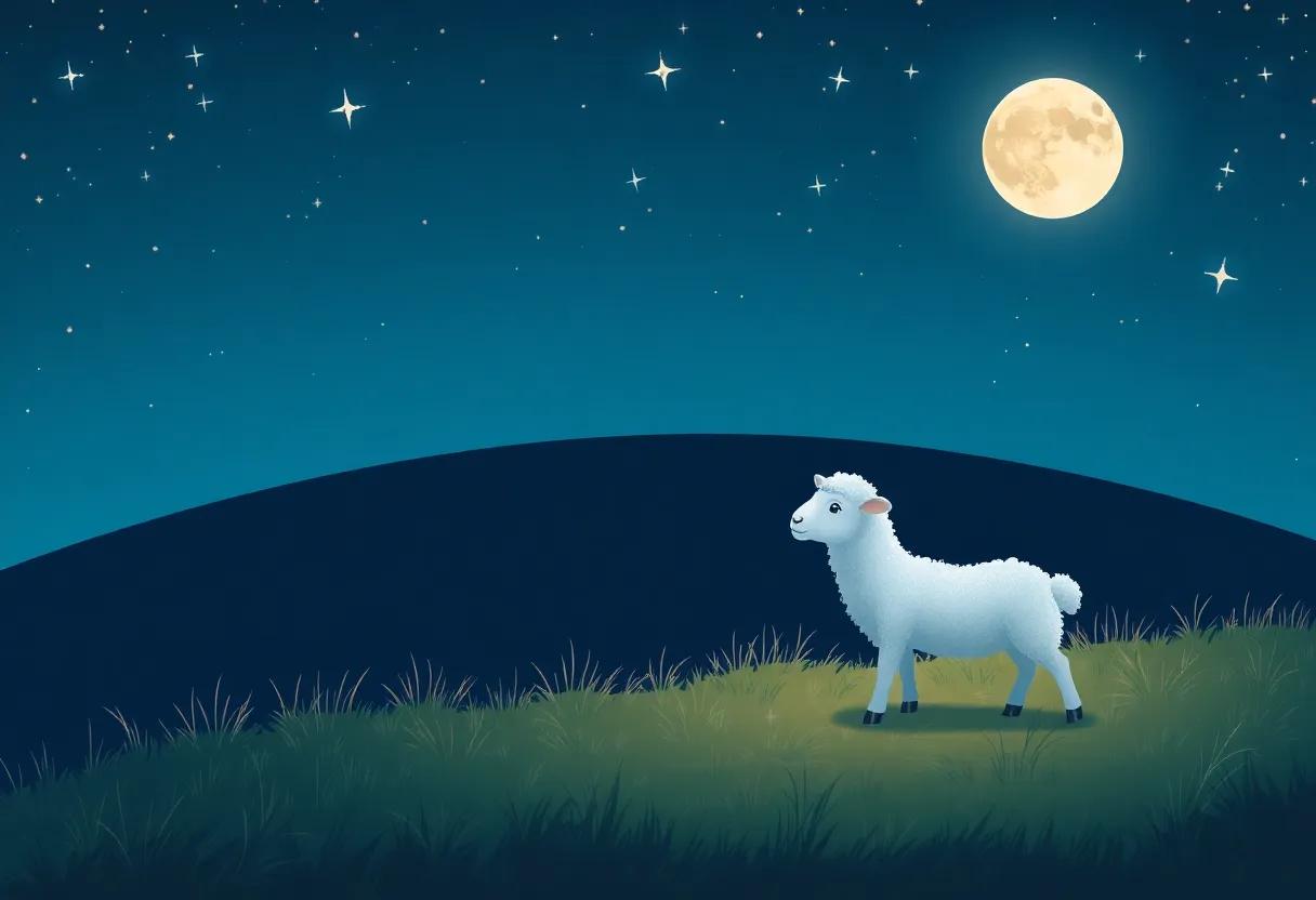 A Curious Lamb Gazes at the Rising Moon