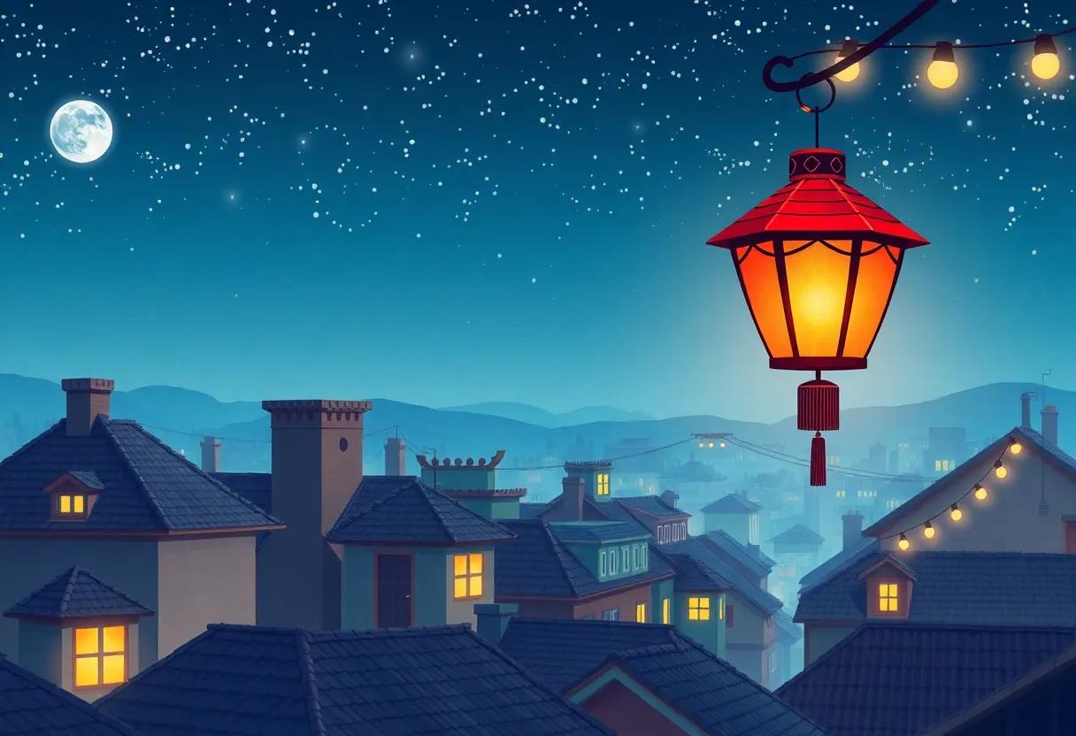 The Lantern's Magical Journey Through Twinkling Rooftops