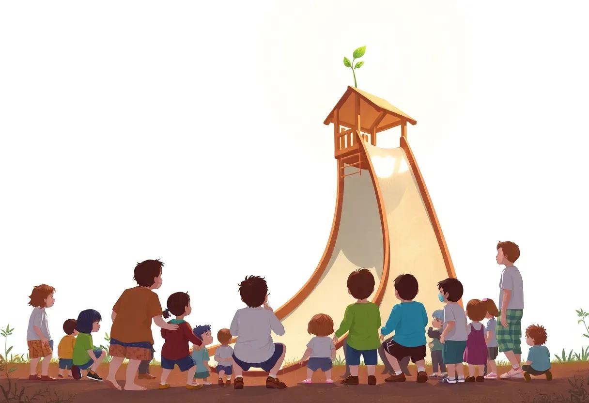 Children Gathering​ Excitedly at the Foot ‌of⁢ the ⁤Slide