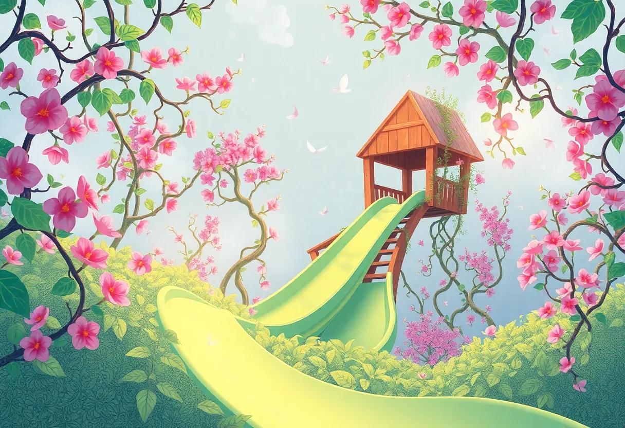 Sliding Down through Twisting Vines ⁣and​ colorful⁢ Blossoms