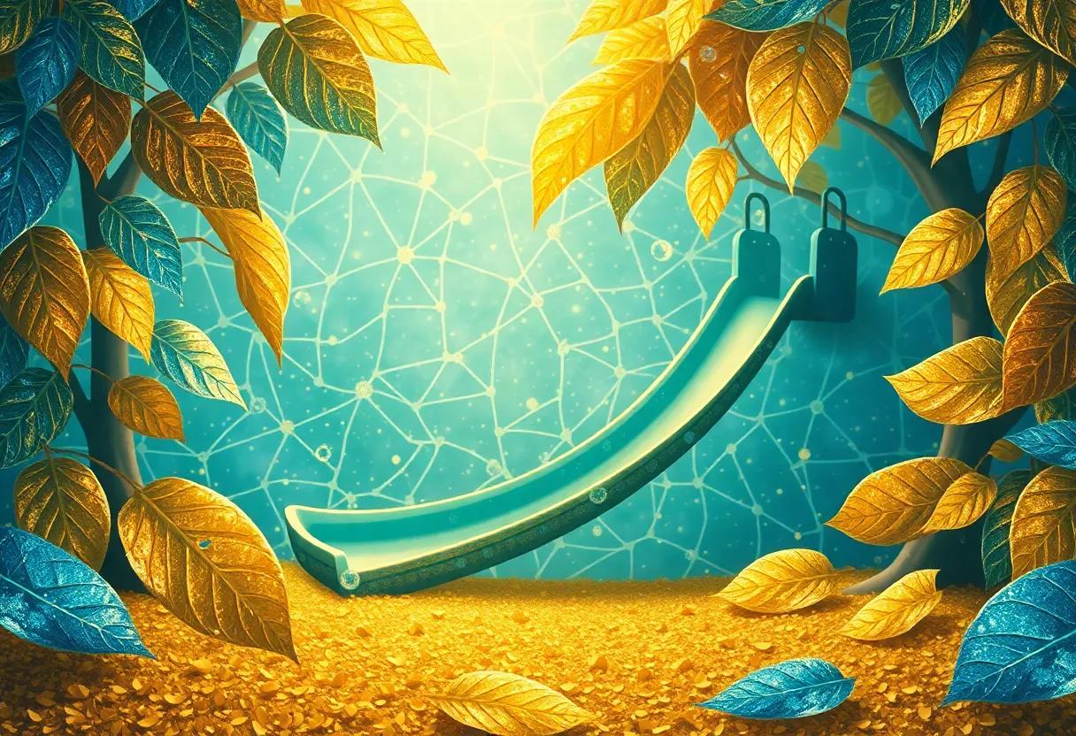 Leaves ​Unfolding‌ into Shimmering‌ shades of Blue and‌ Gold