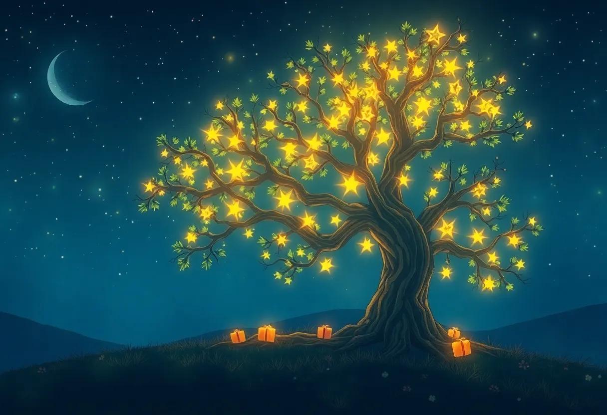 The Magical Glow of the Enchanted Tree at Night