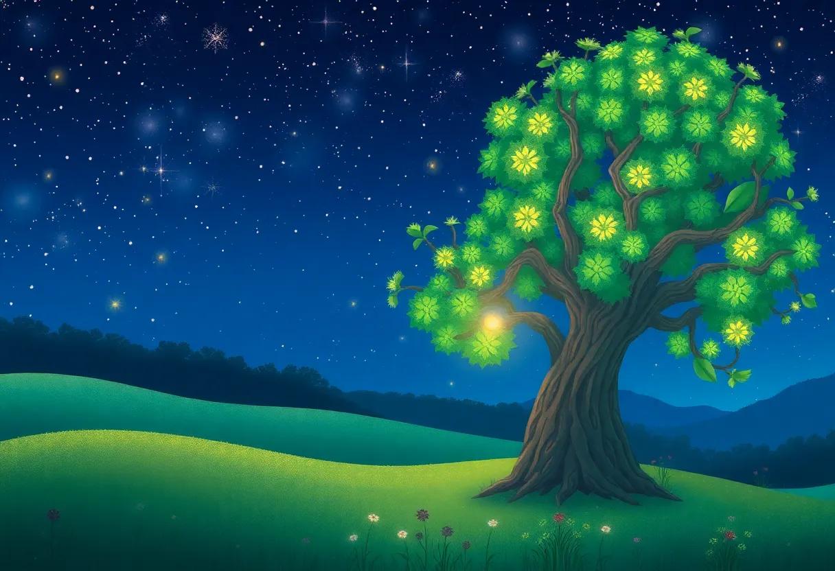 The Magical Glow of the Enchanted Tree at Nightfall